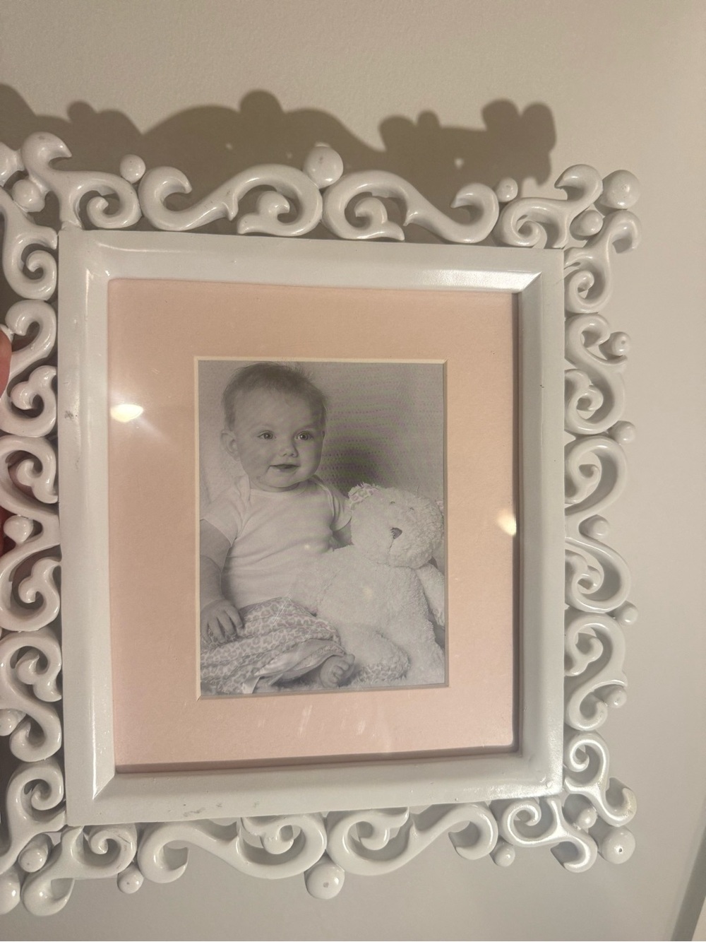 White Ornate Decorative Picture Frame with Pink Mat